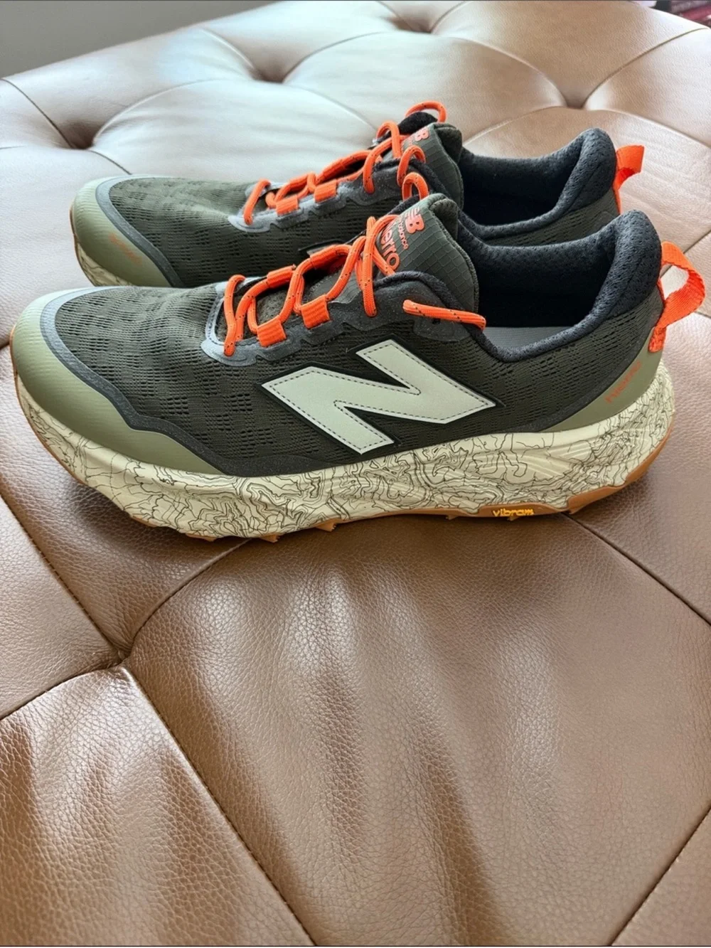 New Balance Fresh Foam X Hierro Trail Running Shoes Gray Orange Vibram 12 EUC